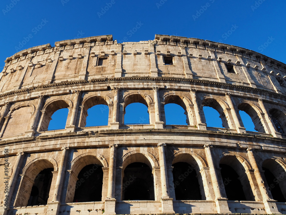 Close up view of Colosseum Ruins in Rome, Italy