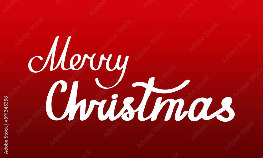 Merry Christmas. Vector illustration with handwritten lettering. White text on a red background. Christmas card