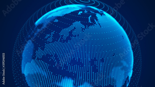 World wide web. Global network connection. Planet Earth. World map. 3D rendering.