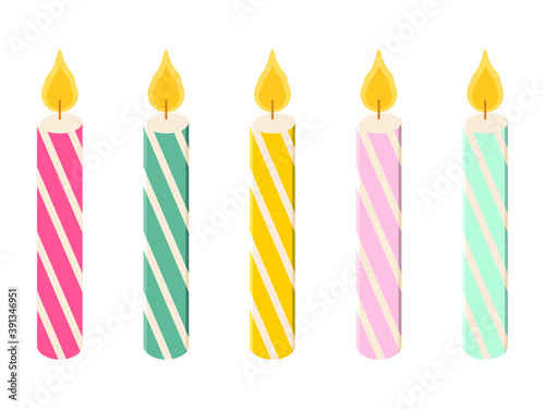 Happy birthday striped burning candle set of elements