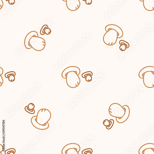 Seamless background bolete mushroom gender neutral pattern. Whimsical minimal earthy 2 tone color. kids nursery wallpaper or boho cartoon fungi fashion all over print. 
