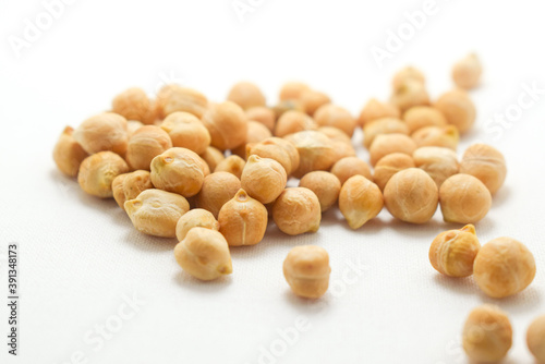 Pile of cooked chickpeas isolated. Chickpeas isolated on white background.