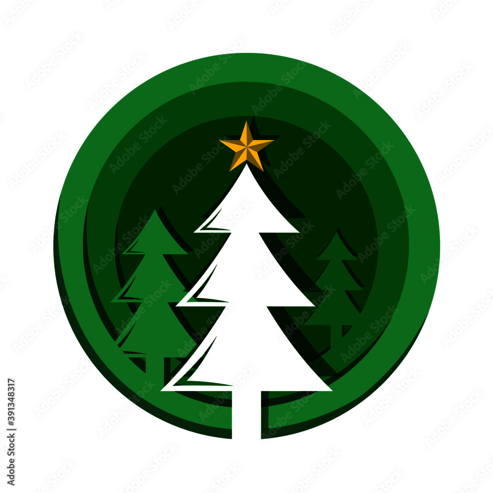 Christmas tree on green color background in paper cut style. Christmas tree on green color background in paper cut style.
