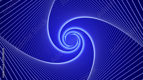 Abstract tunnel of dots and lines. Network of neon dots and lines. Big data. Digital background. 3D wormhole with a mesh structure. Vortex. 3d rendering