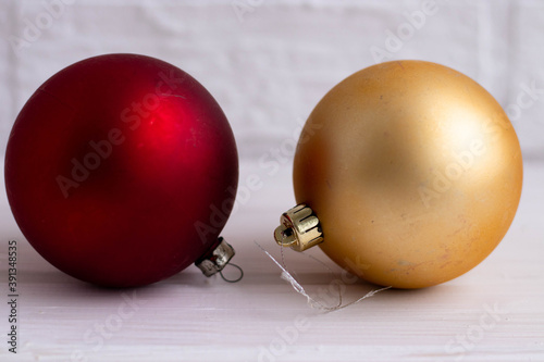 new year 2021 toy balls red and gold decoration on the Christmas tree on a white background