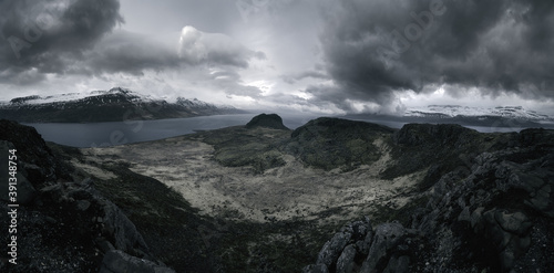 Coastal landscape and mountains of Hólmanes and Reyðarfjörður