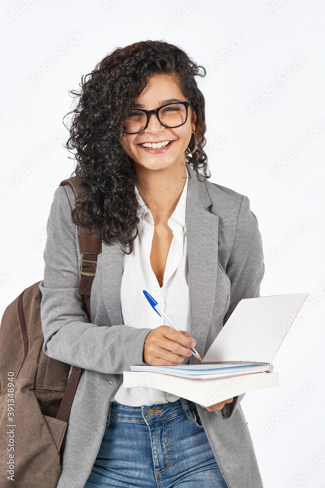Brazilian college student with backpack ready to study Brazilian college student with backpack ready to study