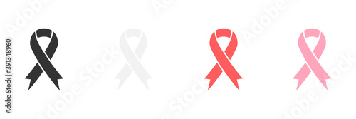 Ribbon Awareness Icon Set. Cancer ribbon symbol collection. Vector illustration isolated on white.