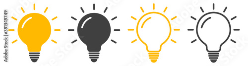 Light bulb icon. Set of light bulb icons. Lighting electric lamp, led lights. Idea flat vector illustration light bulb. photo