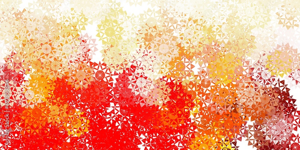 Light orange vector beautiful snowflakes backdrop with flowers.