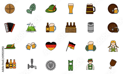 Isolated set group objects october fest icons- Vector