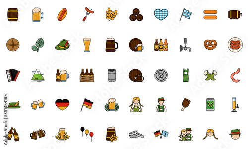 Isolated set group objects october fest icons- Vector