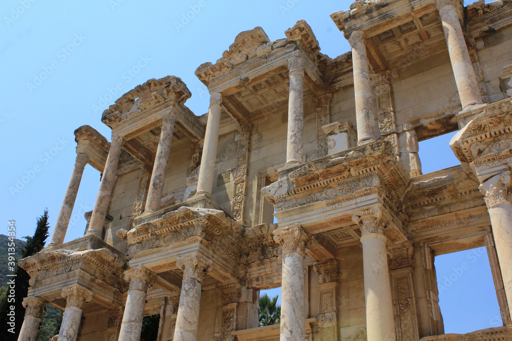 Ancient greek Library of Celsus in Ephesus - ancient city archaeological UNESCO site near Selçuk, Kusadasi, Izmir Province, Anatolia, Turkey Ancient greek Library of Celsus in Ephesus - ancient city archaeological UNESCO site near Selçuk, Kusadasi, Izmir Province, Anatolia, Turkey