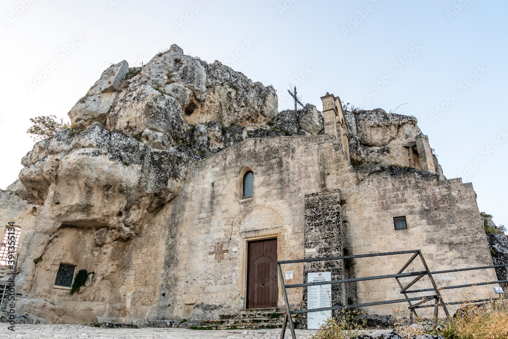 Exterior of the Santa Maria de Idris cave church in Matera, Basilicata, Italy - Europe