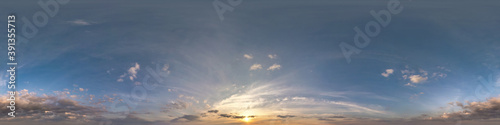 Fototapeta Naklejka Na Ścianę i Meble -  Seamless evening  blue sky hdri panorama 360 degrees angle view with zenith and beautiful clouds for use in 3d graphics as sky dome or edit drone shot