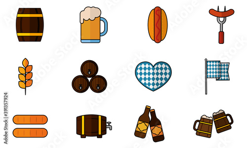 Isolated set group objects october fest icons- Vector