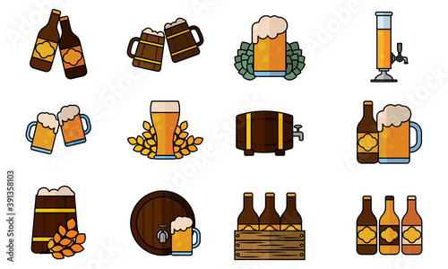 Isolated set group objects october fest icons- Vector