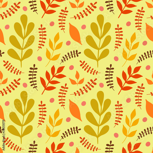 Decorative seamless pattern with doodle abstract leaves and branches. Background for design textures, backgrounds, fabric, wrapping paper. 