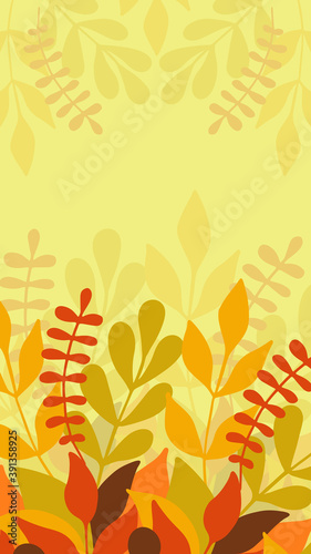 Vertical background with doodle abstract leaves and branches. Template for banner, wallpaper, greeting cards.  Copy space.