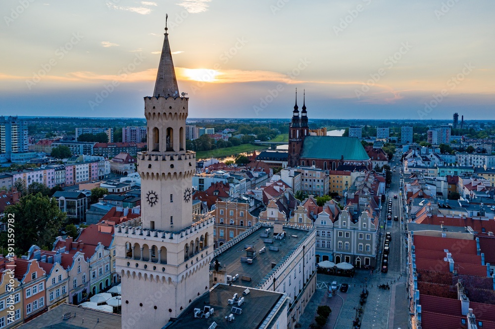 Aerial drone view on Opole town hall