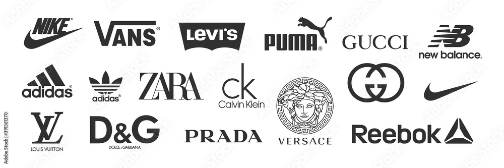 Collection vector logo popular clothing brands Stock Vector
