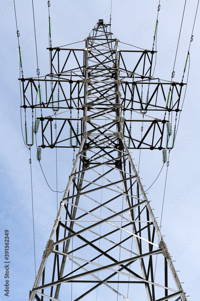 Low Angle View Of Electricity Pylon Against Clear Sky. Low Angle View Of Electricity Pylon Against Clear Sky.