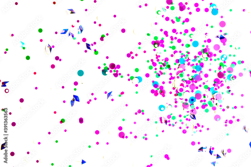 pink confetti on white isolate. Christmas background
