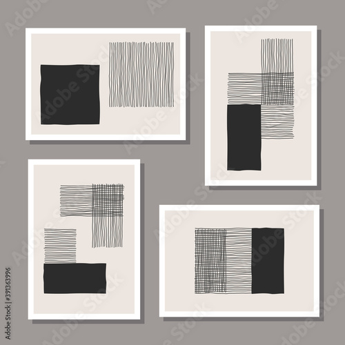 Trendy set of abstract creative minimal artistic hand sketched compositions