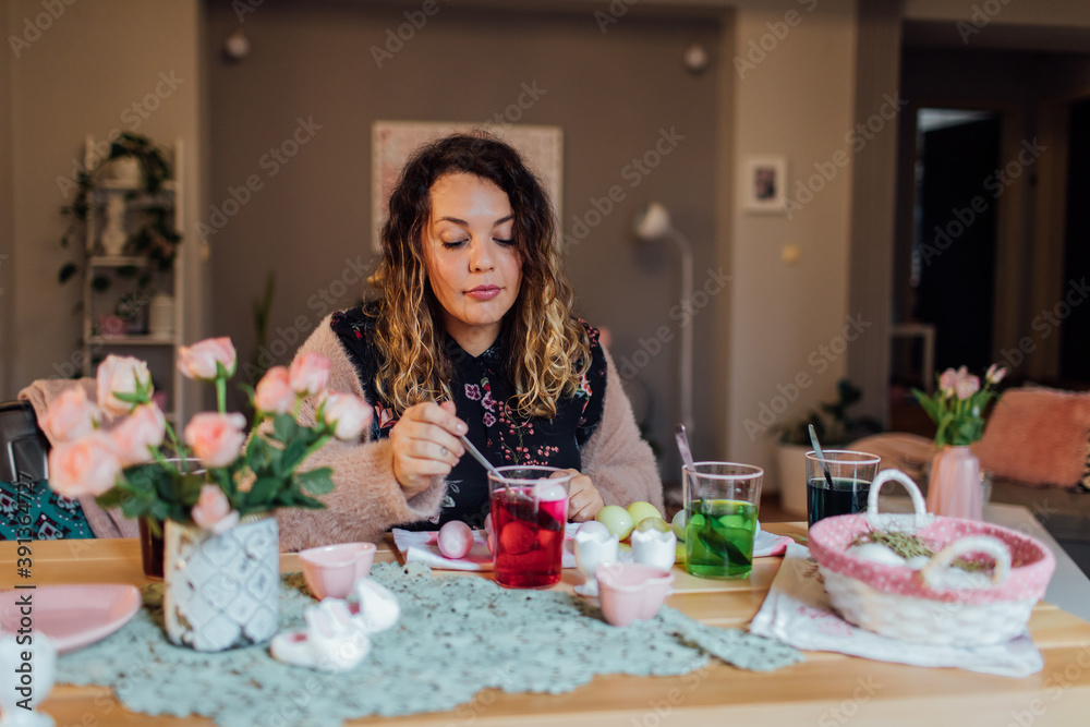 Woman Coloring Easter Eggs Woman Coloring Easter Eggs