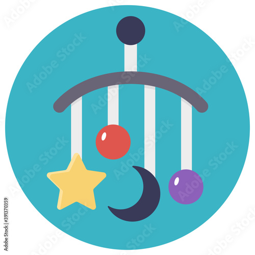 
A crib and mobile hanging flat icon design
