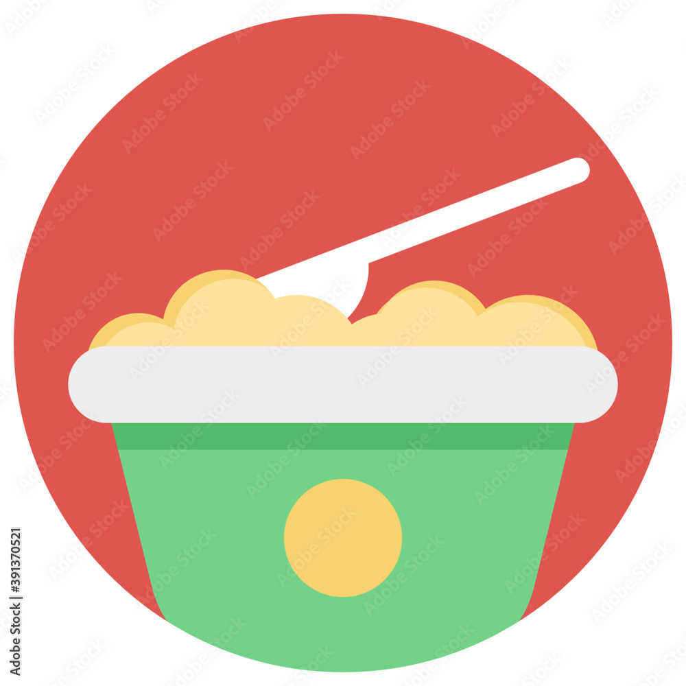 Baby food. Children’s porridge, oatmeal, a bowl of cereal, flat vector icon
Baby food. Children’s porridge, oatmeal, a bowl of cereal, flat vector icon