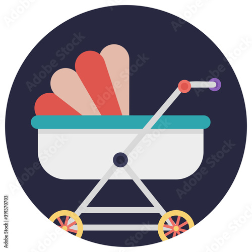 
Flat icon design of a pushchair in different colors 
