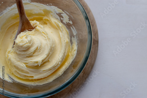 baking background with buttercream icing  photo