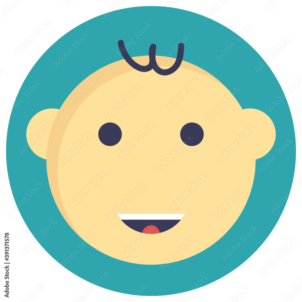 A smiling baby boy face, flat vector icon
A smiling baby boy face, flat vector icon