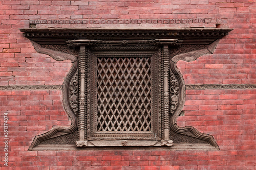 Traditional Old Nepali Window Of A Palace in Kathamandu photo