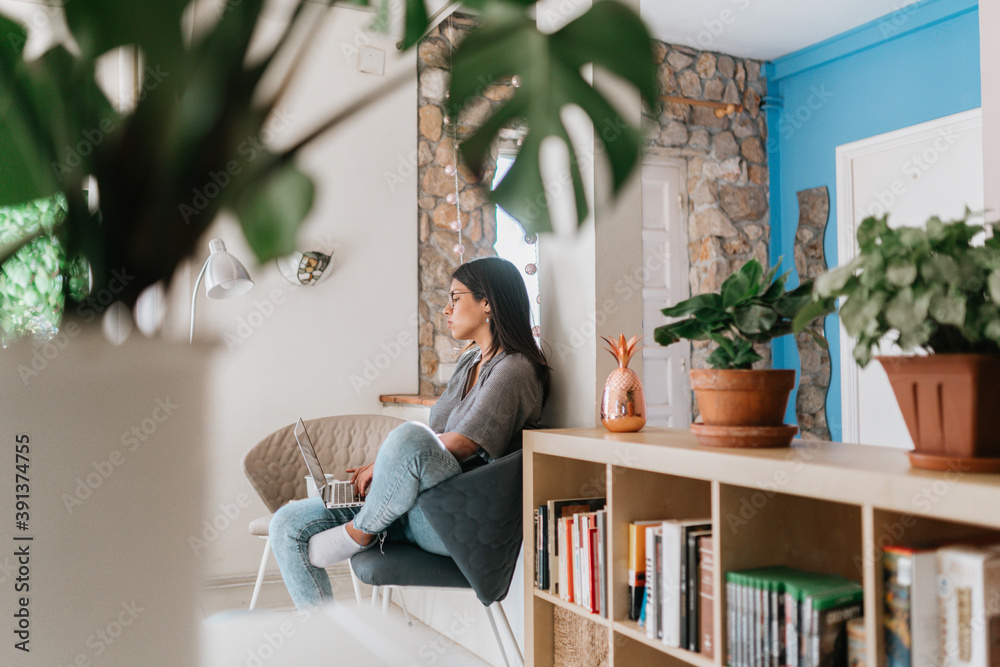Young woman working from home