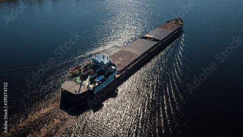 Top-view of a cargo ship