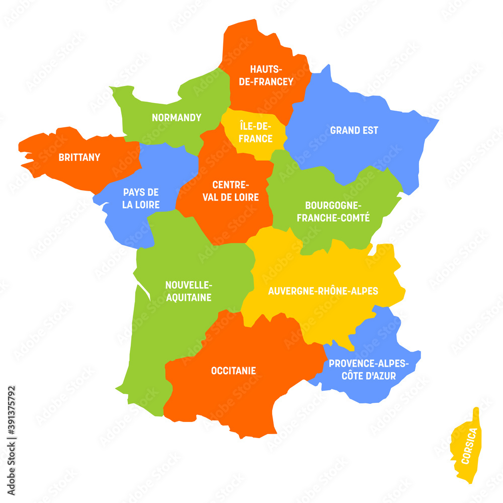 France - map of metropolitan regions