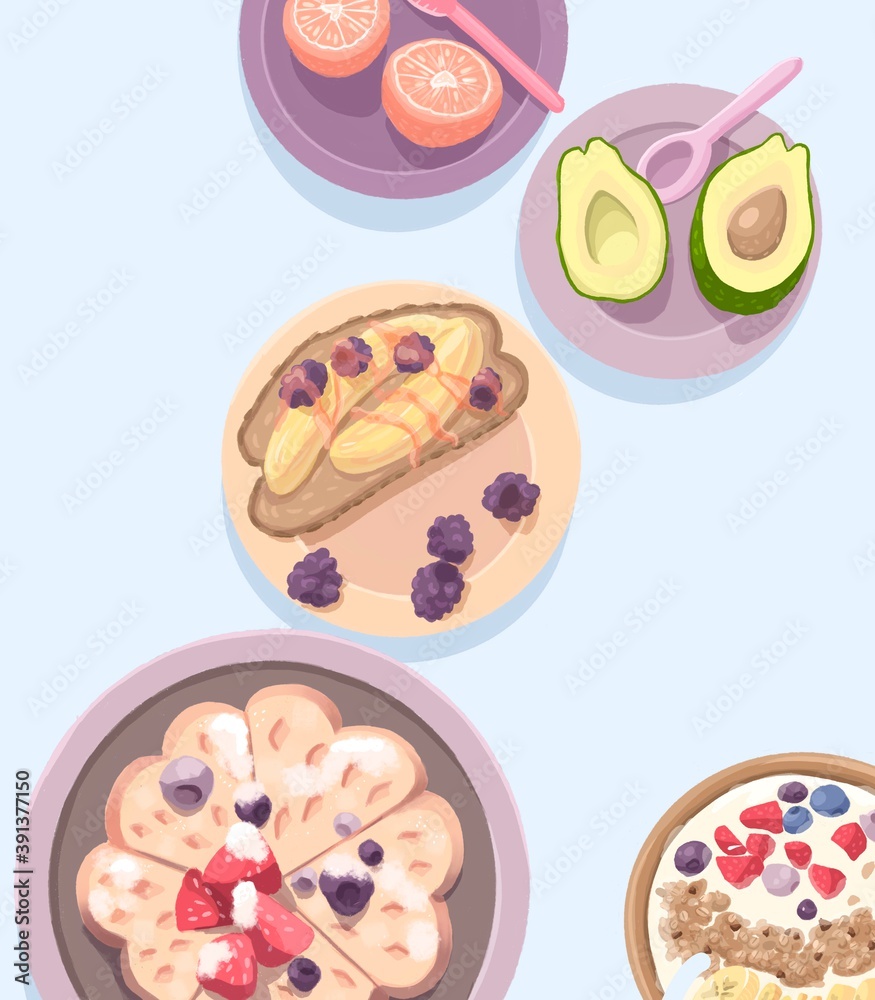 Healthy dessert on blue background Healthy dessert on blue background