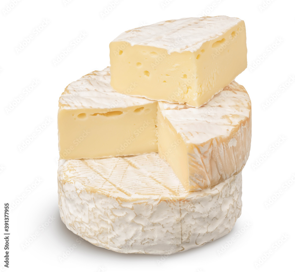 Camembert cheese isolated on white background with clipping path and full depth of field