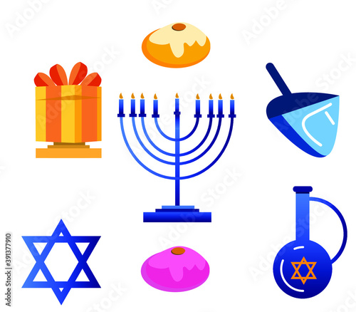 Hanukah element collection in flat design illustration