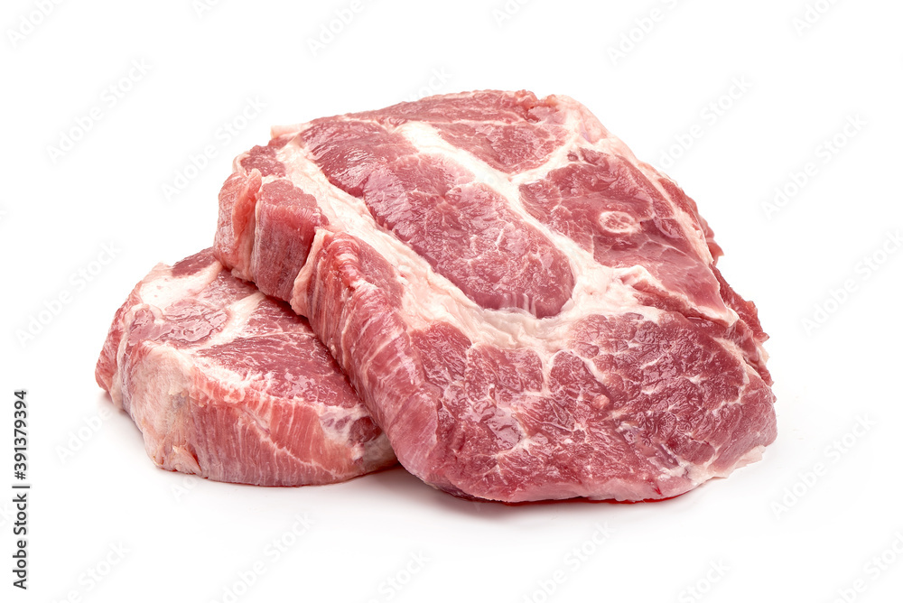 Raw pork steaks, isolated on white background Raw pork steaks, isolated on white background