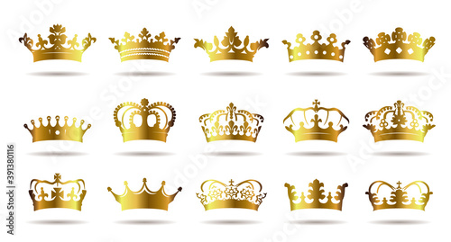 Wallpaper Mural Set golden crowns icon on white background. Vector Illustration. Emblem, icon and Royal symbol. Torontodigital.ca