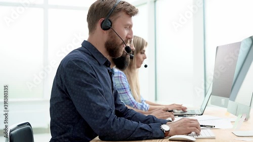 professional call center operators advising clients . business concept.