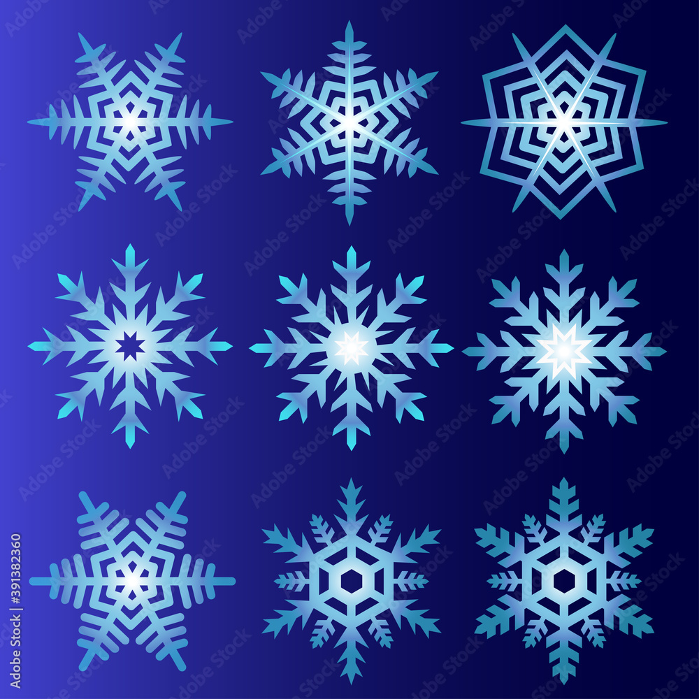 Blue snowflakes on a dark blue background, vector illustration Blue snowflakes on a dark blue background, vector illustration