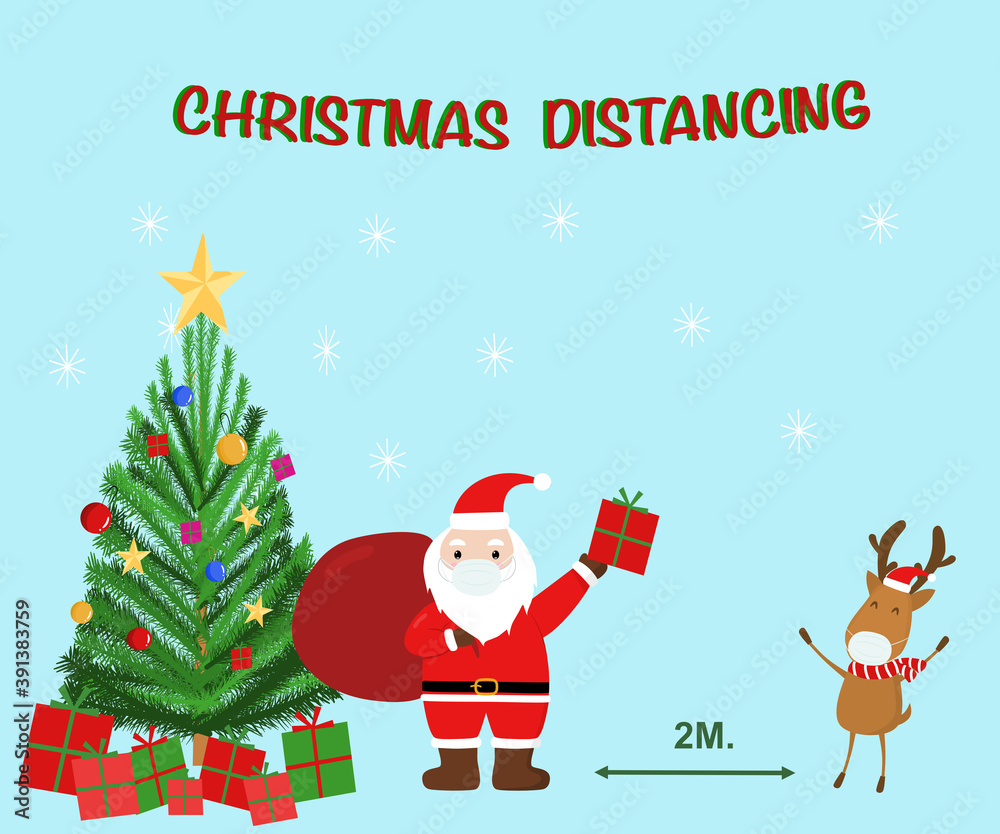 for christmas time people stay social distancing for safe from coronavirus.vector illustration. for christmas time people stay social distancing for safe from coronavirus.vector illustration.