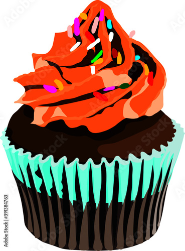 vector of chocolate cupcake with icing and sprinkles