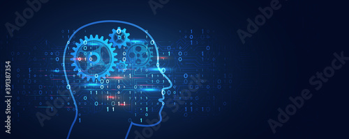 Artificial intelligence business concept. Technology and engineering web background. Future internet technology. Futuristic Cyber brain Web banner.