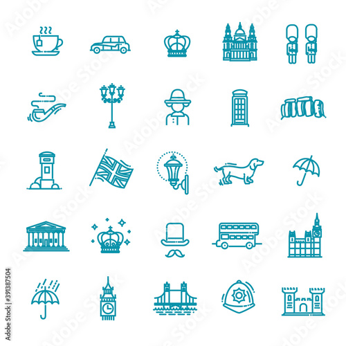London icons set. England, thin line design