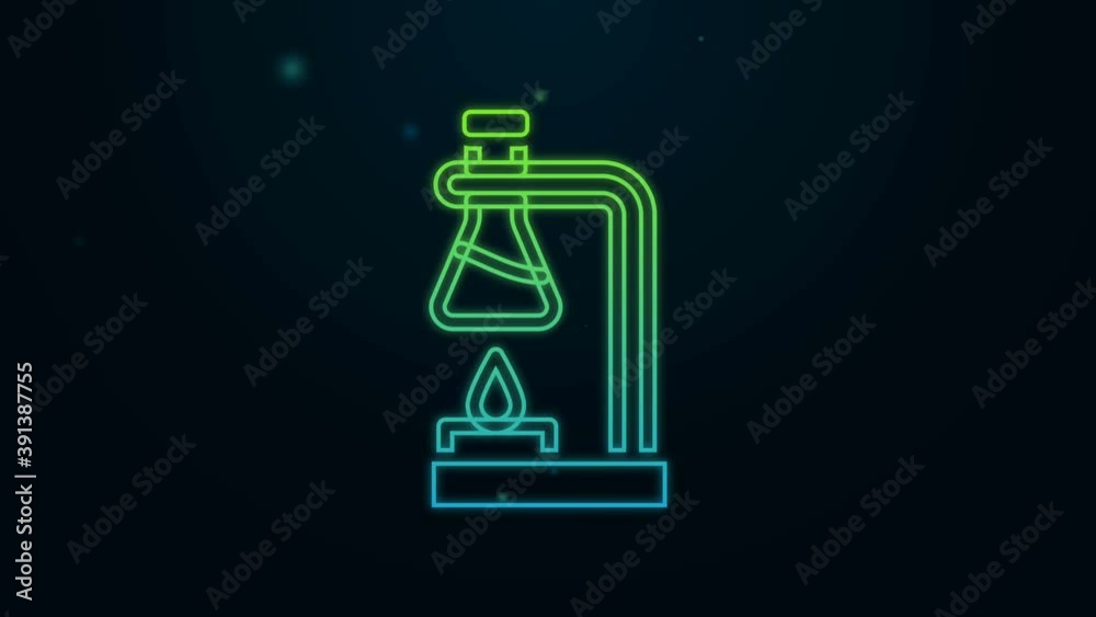 Glowing neon line Glass test tube flask on fire heater experiment icon isolated on black background. Laboratory equipment. 4K Video motion graphic animation Glowing neon line Glass test tube flask on fire heater experiment icon isolated on black background. Laboratory equipment. 4K Video motion graphic animation